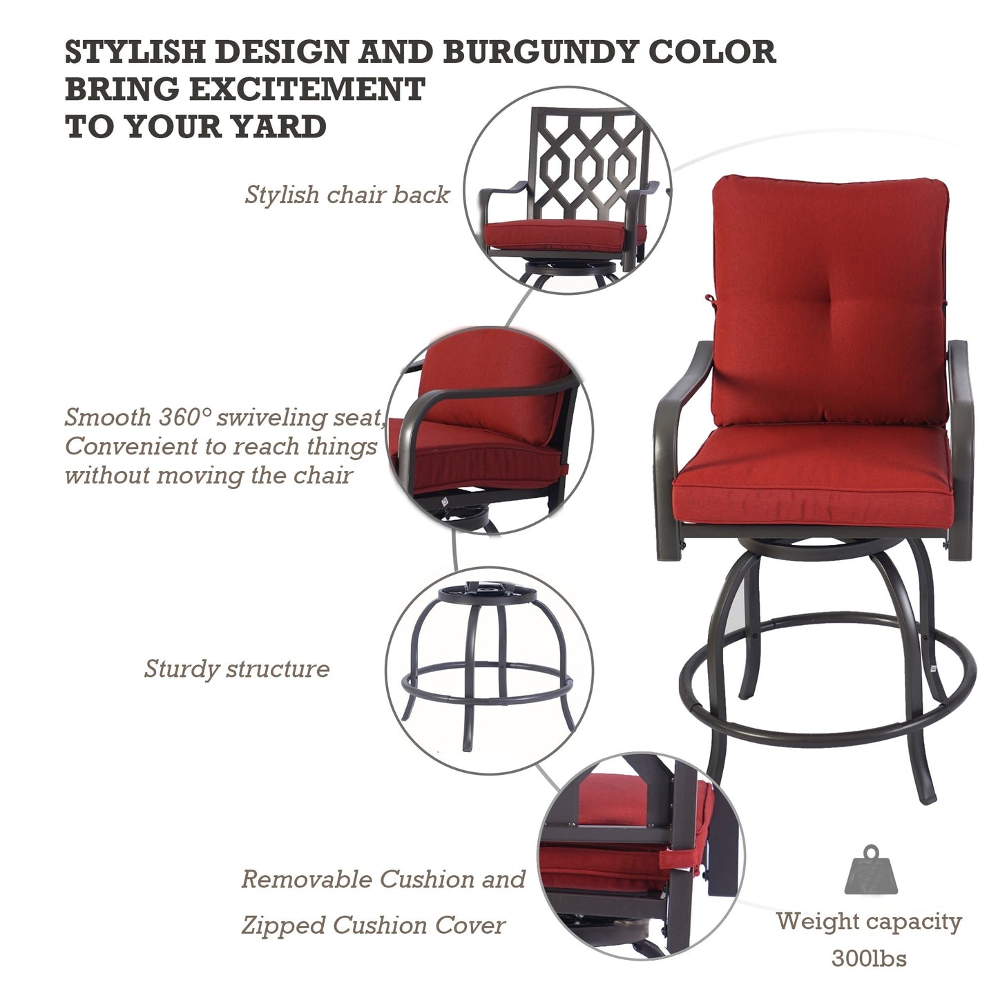 Kozyard Isabella Set di sgabelli da bar/sedie girevoli alti