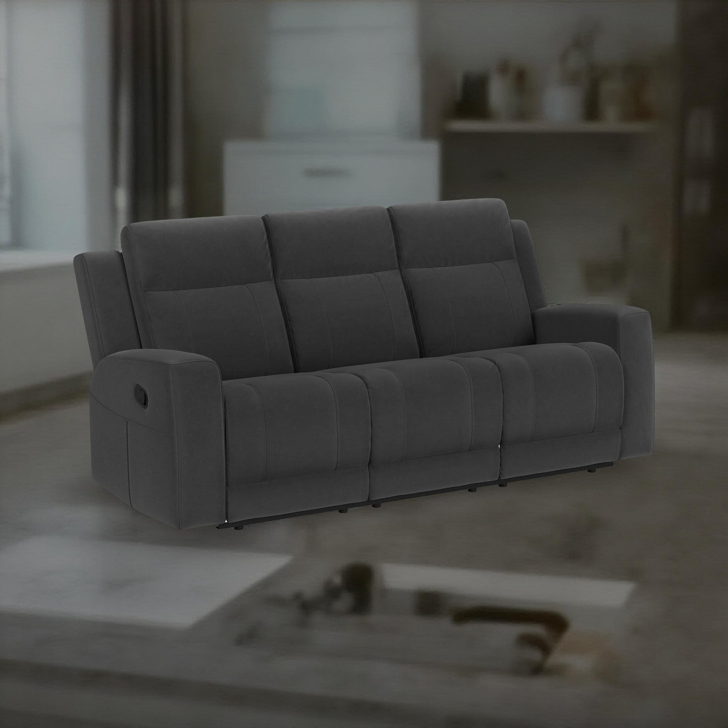 Divano reclinabile manuale Krio, 80 pollici, moderno in similpelle grigio antracite