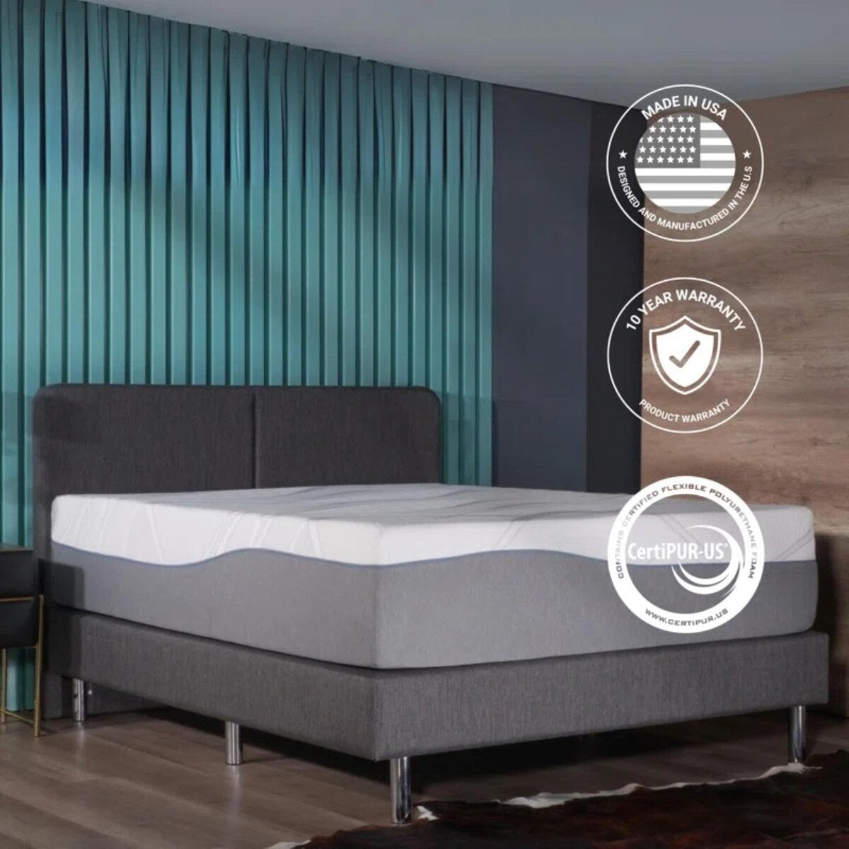 Materasso ibrido Kruger da 14 pollici con memory foam e gel rinfrescante, supporto per i bordi, molle insacchettate, fodera rimovibile di BRN