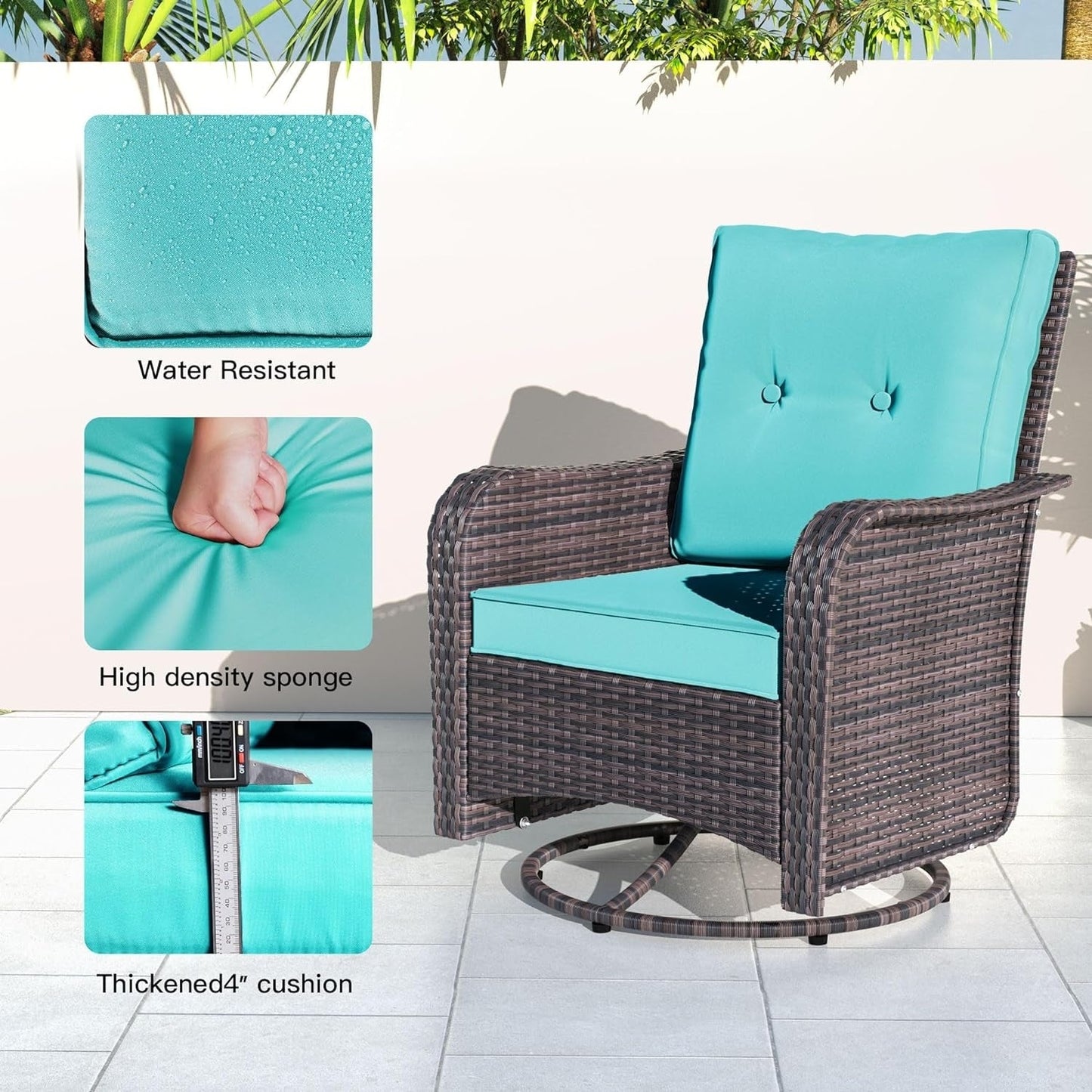 Set di mobili da giardino Kullavik da 3 pezzi, sedie a dondolo girevoli per esterni