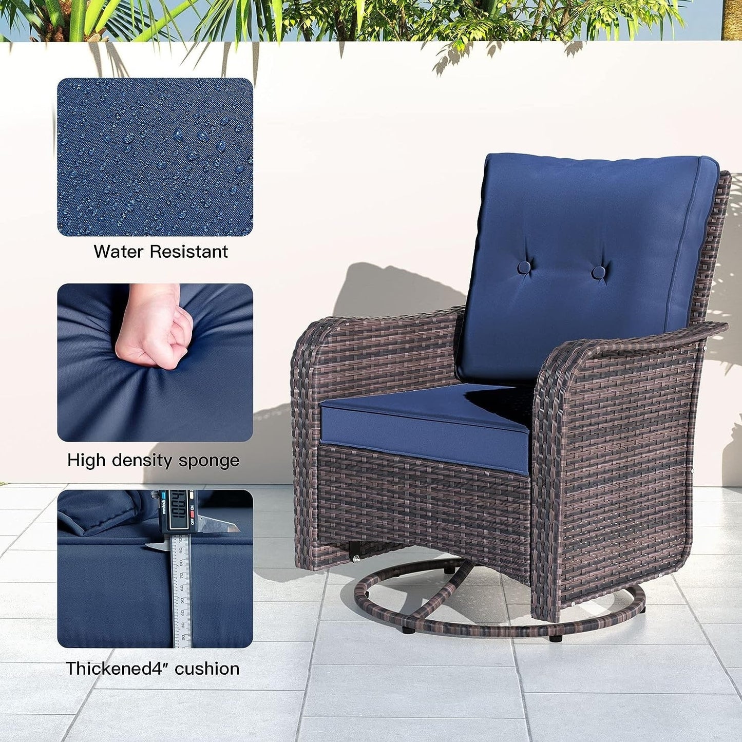 Set di mobili da giardino Kullavik da 3 pezzi, sedie a dondolo girevoli per esterni