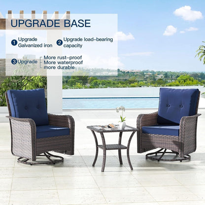 Set di mobili da giardino Kullavik da 3 pezzi, sedie a dondolo girevoli per esterni