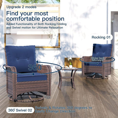 Set di mobili da giardino Kullavik da 3 pezzi, sedie a dondolo girevoli per esterni