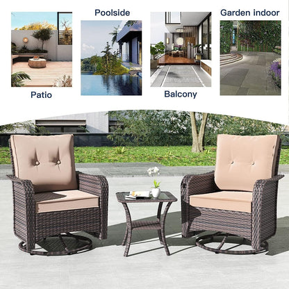 Set di mobili da giardino Kullavik da 3 pezzi, sedie a dondolo girevoli per esterni