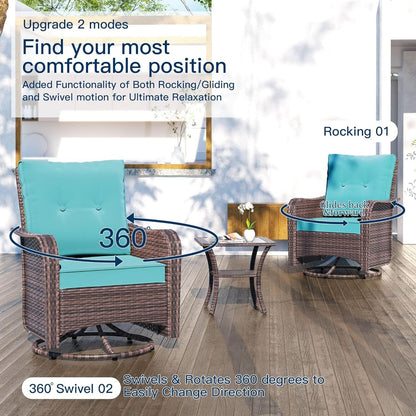 Set di mobili da giardino Kullavik da 3 pezzi, sedie a dondolo girevoli per esterni