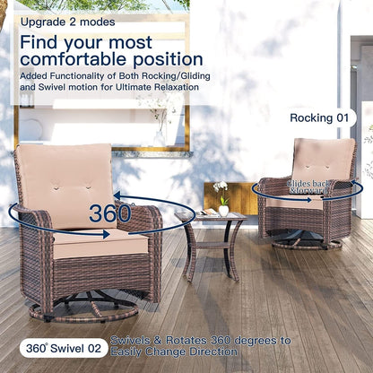 Set di mobili da giardino Kullavik da 3 pezzi, sedie a dondolo girevoli per esterni