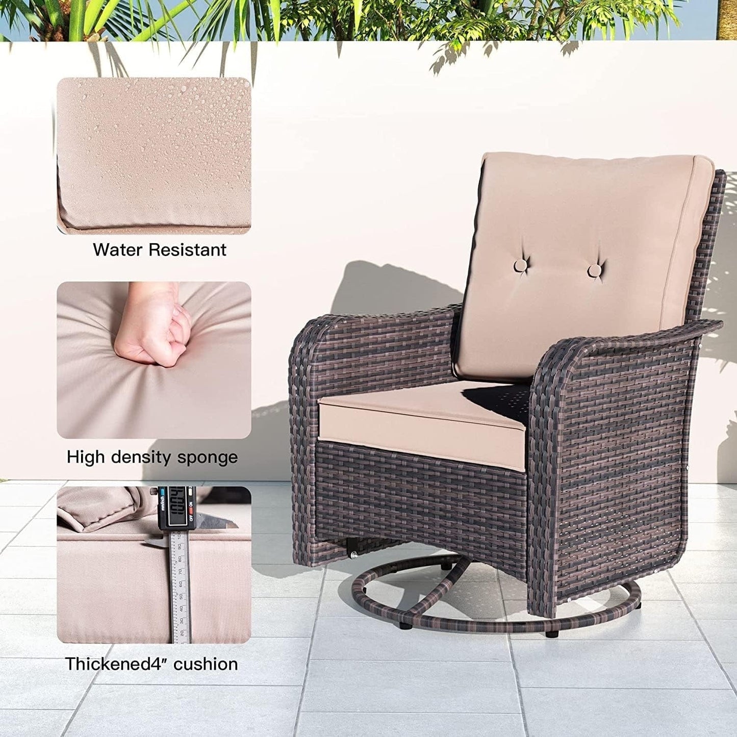 Set di mobili da giardino Kullavik da 3 pezzi, sedie a dondolo girevoli per esterni