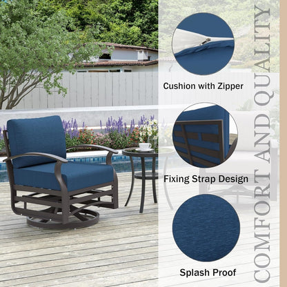 Kullavik Set di 3 sedie a dondolo in alluminio con tavolo girevole e 5 cuscini spessi