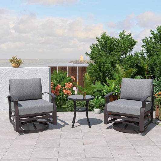 Kullavik Set di 3 sedie a dondolo in alluminio con tavolo girevole e 5 cuscini spessi