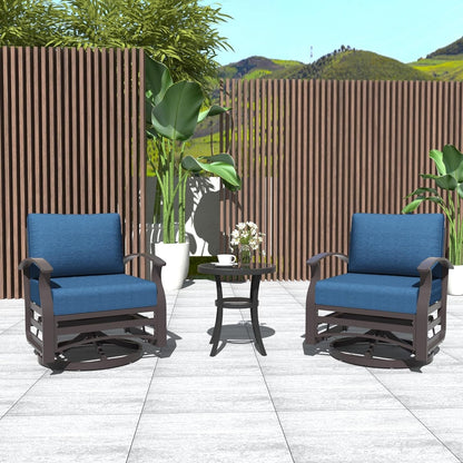 Kullavik Set di 3 sedie a dondolo in alluminio con tavolo girevole e 5 cuscini spessi