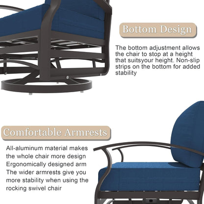 Kullavik Set di 3 sedie a dondolo in alluminio con tavolo girevole e 5 cuscini spessi