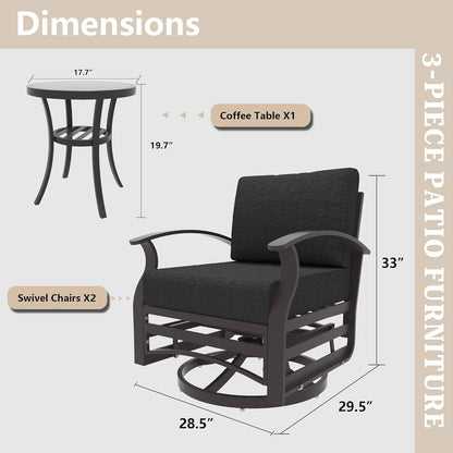 Kullavik Set di 3 sedie a dondolo in alluminio con tavolo girevole e 5 cuscini spessi