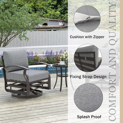 Kullavik Set di 3 sedie a dondolo in alluminio con tavolo girevole e 5 cuscini spessi