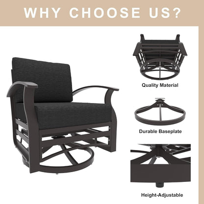 Kullavik Set di 3 sedie a dondolo in alluminio con tavolo girevole e 5 cuscini spessi