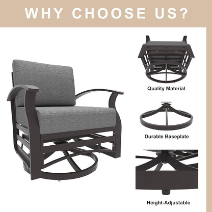 Kullavik Set di 3 sedie a dondolo in alluminio con tavolo girevole e 5 cuscini spessi