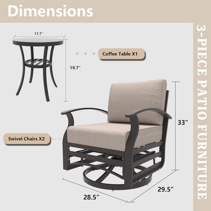 Kullavik Set di 3 sedie a dondolo in alluminio con tavolo girevole e 5 cuscini spessi