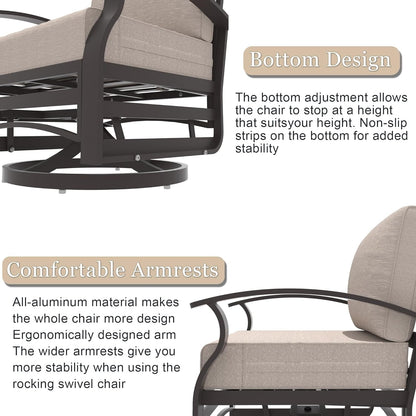 Kullavik Set di 3 sedie a dondolo in alluminio con tavolo girevole e 5 cuscini spessi