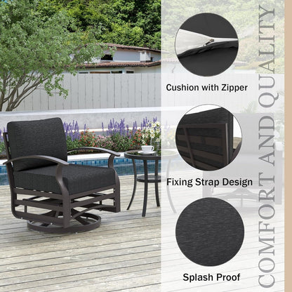 Kullavik Set di 3 sedie a dondolo in alluminio con tavolo girevole e 5 cuscini spessi