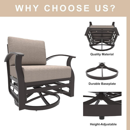 Kullavik Set di 3 sedie a dondolo in alluminio con tavolo girevole e 5 cuscini spessi