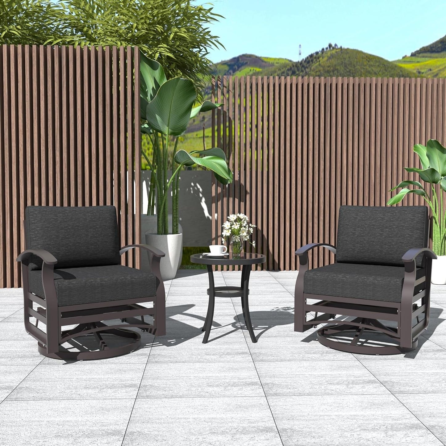 Kullavik Set di 3 sedie a dondolo in alluminio con tavolo girevole e 5 cuscini spessi