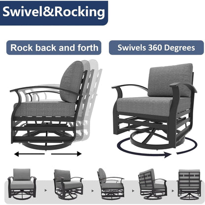 Kullavik Set di 3 sedie a dondolo in alluminio con tavolo girevole e 5 cuscini spessi