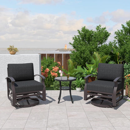 Kullavik Set di 3 sedie a dondolo in alluminio con tavolo girevole e 5 cuscini spessi