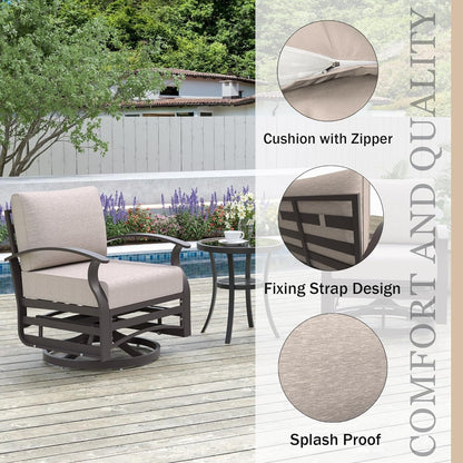 Kullavik Set di 3 sedie a dondolo in alluminio con tavolo girevole e 5 cuscini spessi