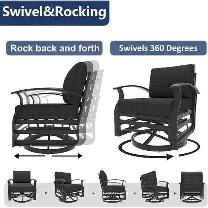 Kullavik Set di 3 sedie a dondolo in alluminio con tavolo girevole e 5 cuscini spessi