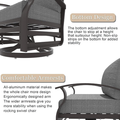 Kullavik Set di 3 sedie a dondolo in alluminio con tavolo girevole e 5 cuscini spessi