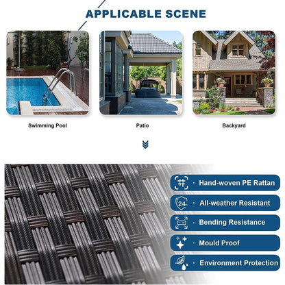 Set di divani componibili da esterno Kullavik da 7 pezzi, set da conversazione in vimini marrone per patio, con cuscini di seduta e tavolo in vetro temperato