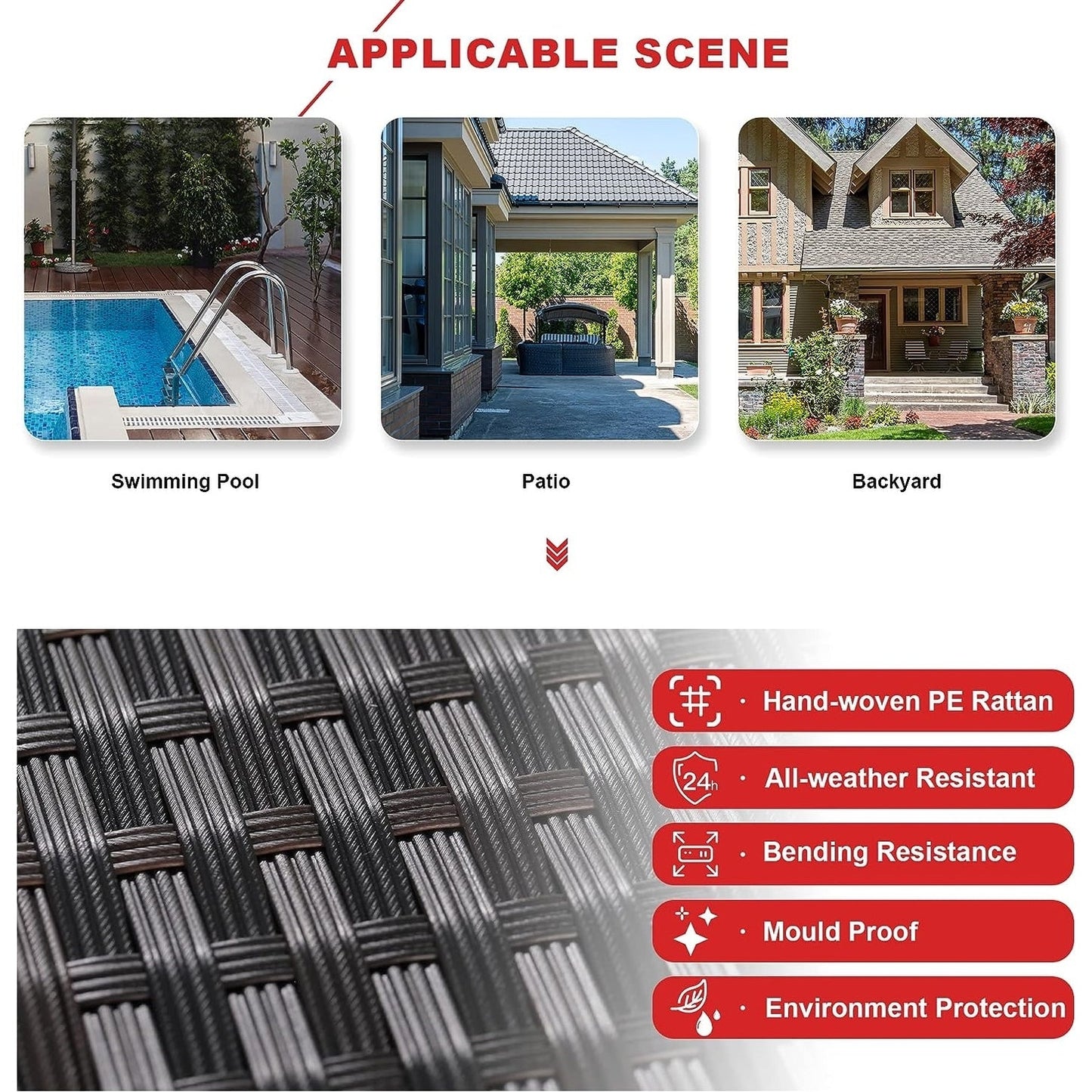 Set di divani componibili da esterno Kullavik da 7 pezzi, set da conversazione in vimini marrone per patio, con cuscini di seduta e tavolo in vetro temperato