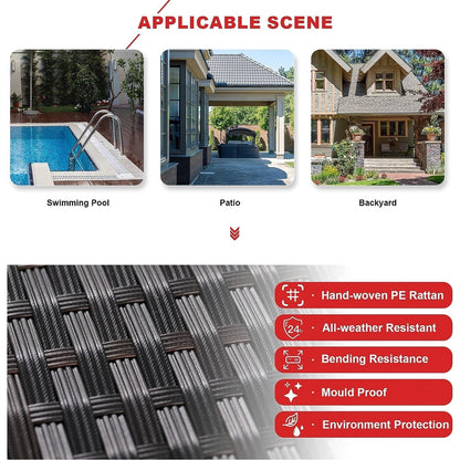 Set di divani componibili da esterno Kullavik da 7 pezzi, set da conversazione in vimini marrone per patio, con cuscini di seduta e tavolo in vetro temperato