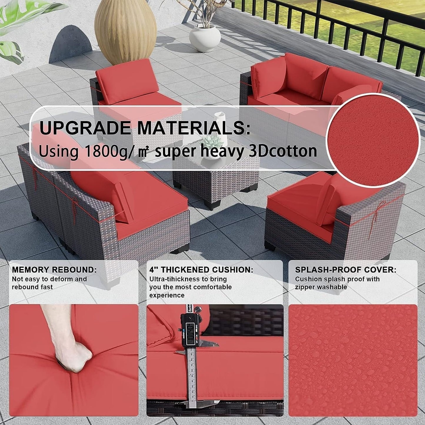 Set di divani componibili da esterno Kullavik da 7 pezzi, set da conversazione in vimini marrone per patio, con cuscini di seduta e tavolo in vetro temperato