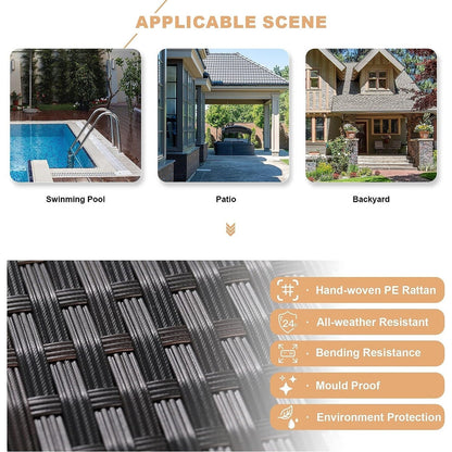 Set di divani componibili da esterno Kullavik da 7 pezzi, set da conversazione in vimini marrone per patio, con cuscini di seduta e tavolo in vetro temperato