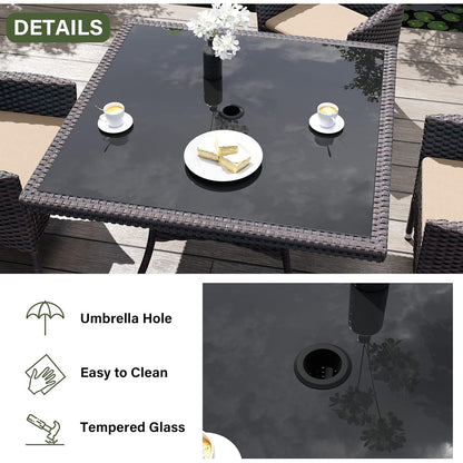 Set da pranzo per esterni Kullavik, tavolo da pranzo e sedie in rattan per patio - 5 pezzi