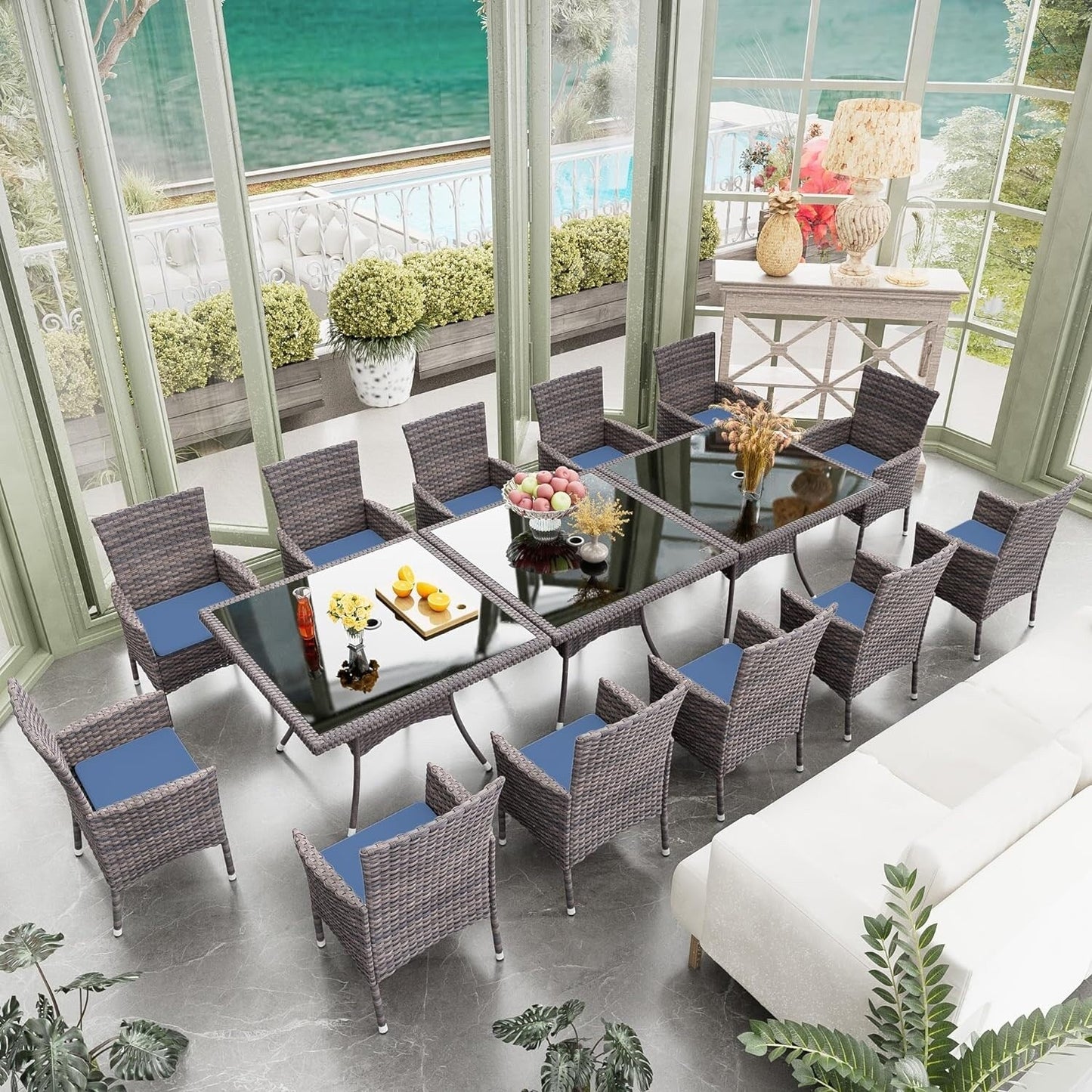 Set da pranzo per esterni Kullavik, tavolo da pranzo e sedie in rattan per patio - 5 pezzi