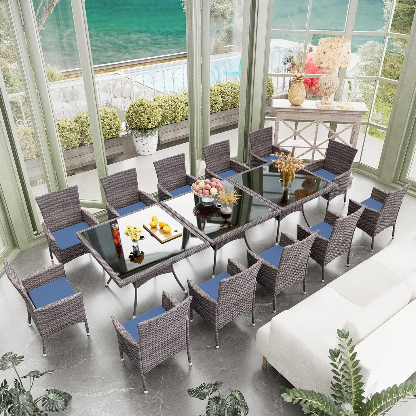 Set da pranzo per esterni Kullavik, tavolo da pranzo e sedie per mobili da giardino in rattan