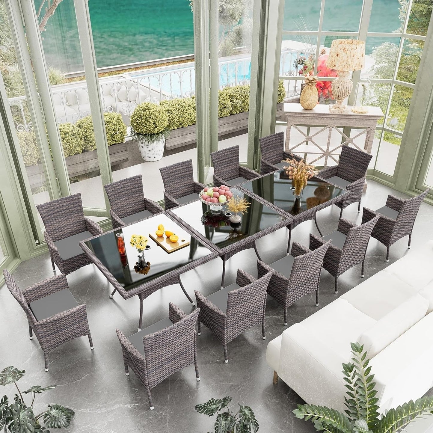 Set da pranzo per esterni Kullavik, tavolo da pranzo e sedie per mobili da giardino in rattan