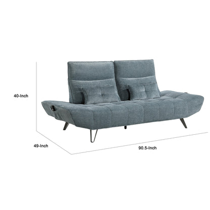 Divano reclinabile elettrico con profondità regolabile Kyan, 2 cuscini, ciniglia blu