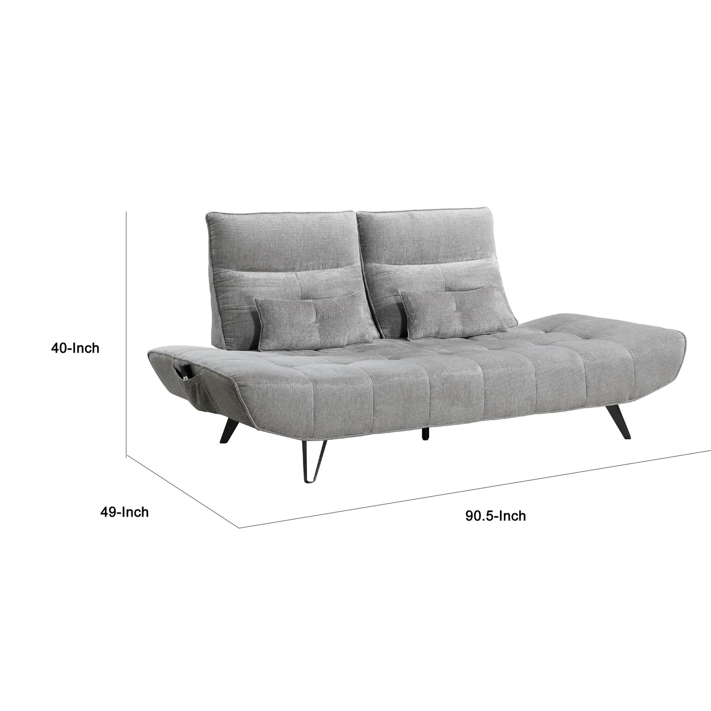 Divano reclinabile elettrico con profondità regolabile Kyan, 2 cuscini, ciniglia grigia