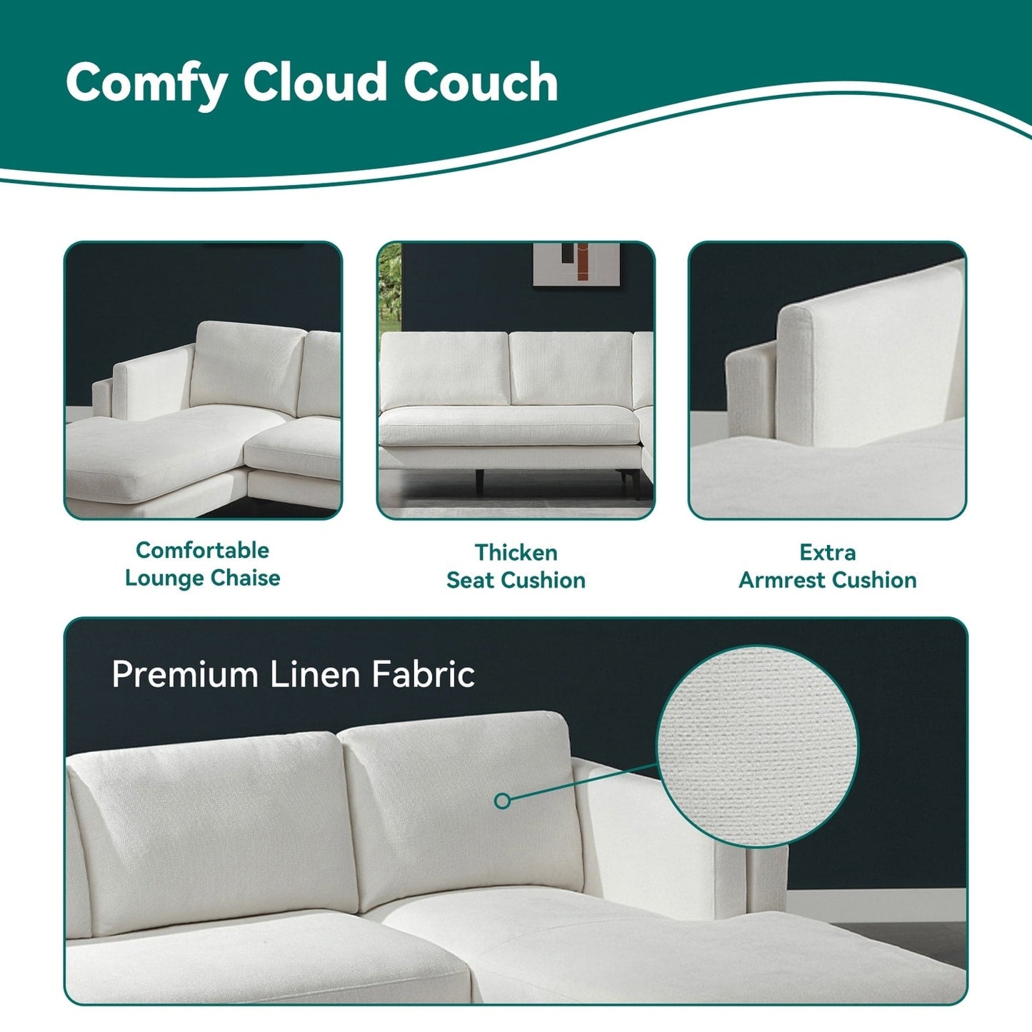 Divano modulare a L con design reversibile e scatola decorativa in legno integrata