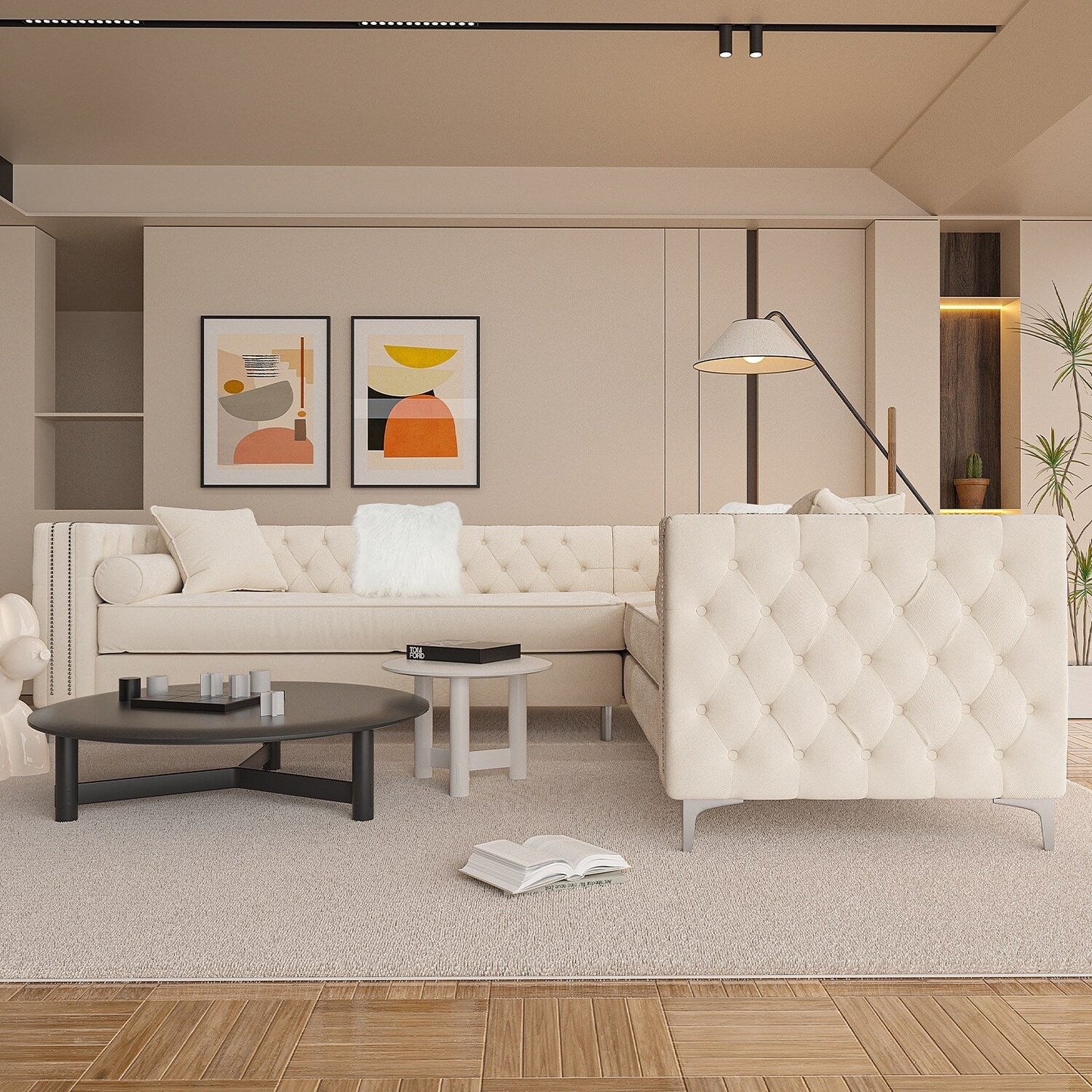 Divano componibile in velluto trapuntato per soggiorno