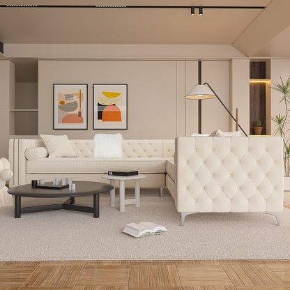 Divano componibile in velluto trapuntato per soggiorno