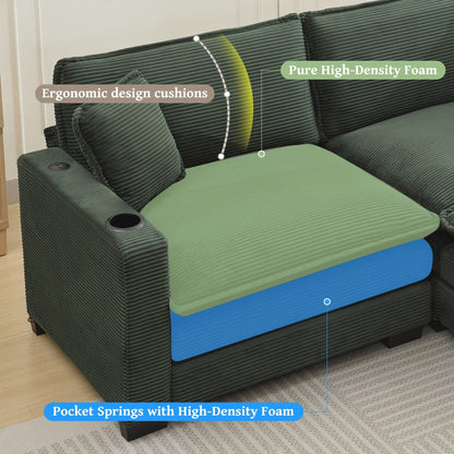 Divano a forma di L con porta USB e portabicchieri