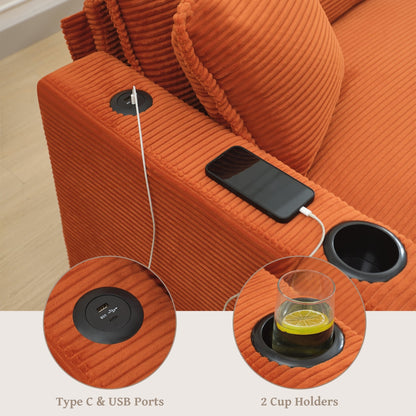 Divano a forma di L con porta USB e portabicchieri