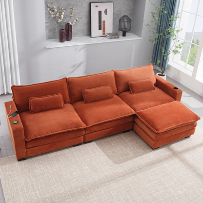 Divano a forma di L con porta USB e portabicchieri