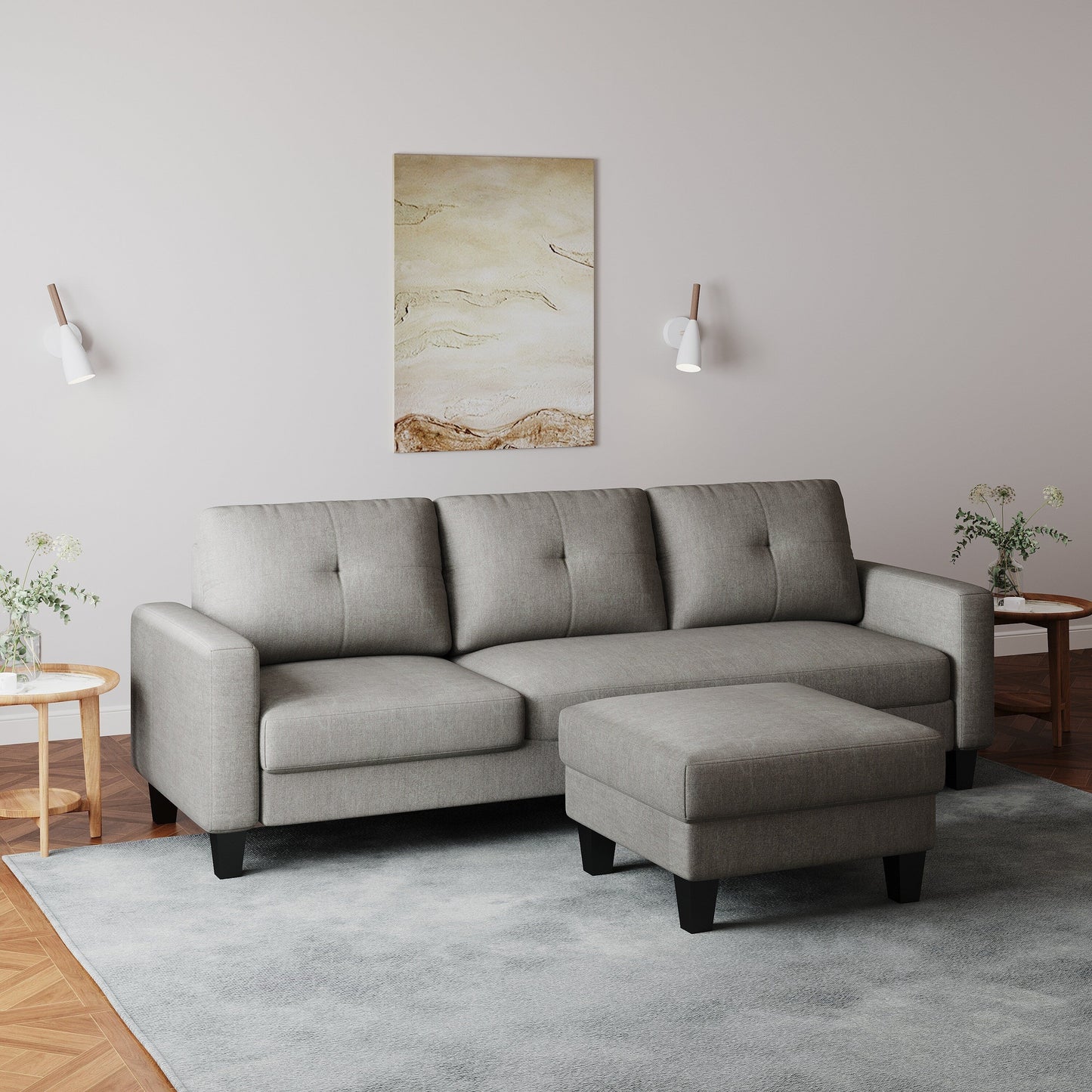 Divano a L per piccoli spazi - Divano angolare con pouf