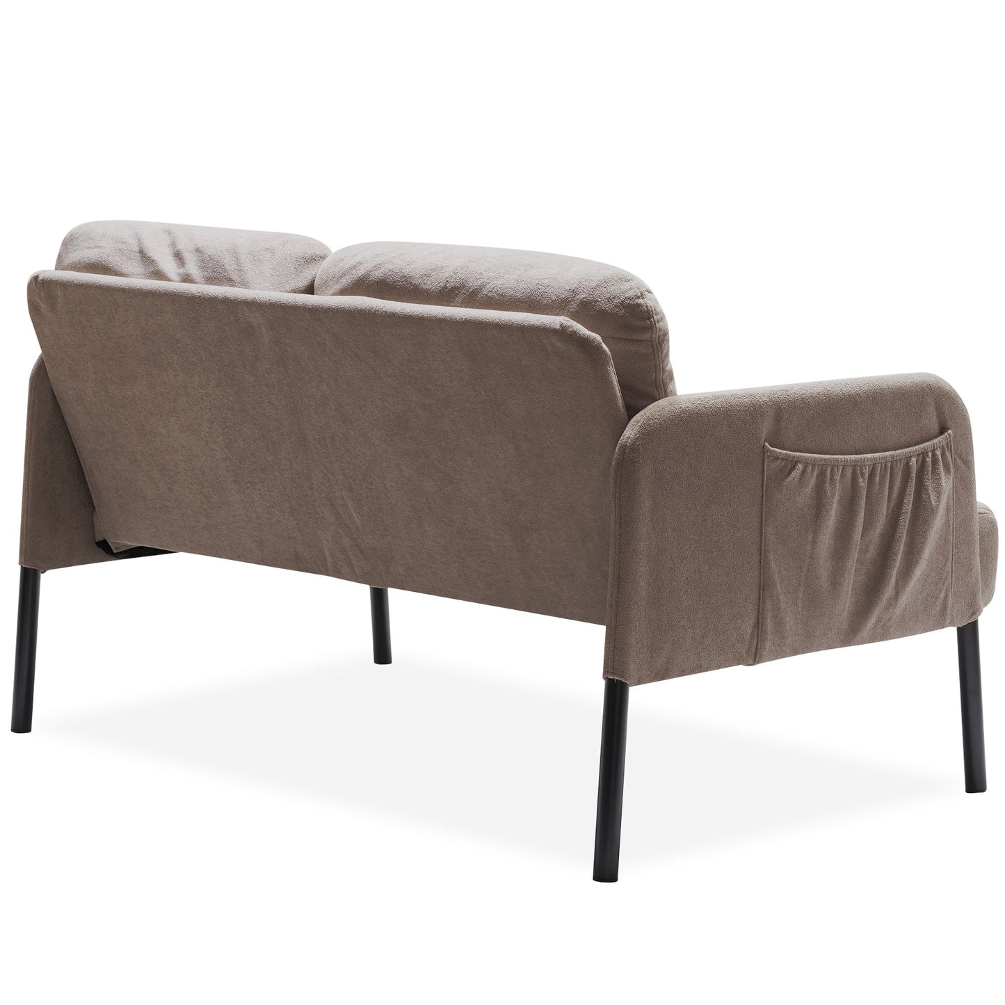 Divano a 2 posti a L con pouf, divano moderno in tessuto di poliestere, comodi divani piccoli per piccoli spazi