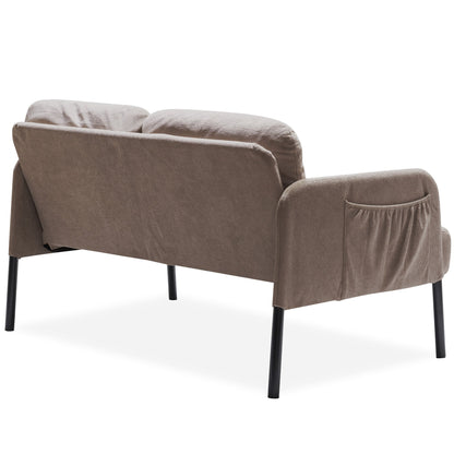 Divano a 2 posti a L con pouf, divano moderno in tessuto di poliestere, comodi divani piccoli per piccoli spazi