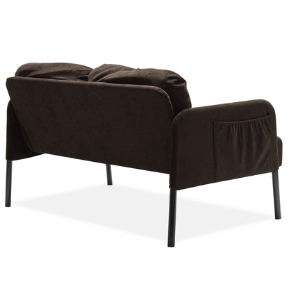 Divano a 2 posti a L con pouf, divano moderno in tessuto di poliestere, comodi divani piccoli per piccoli spazi